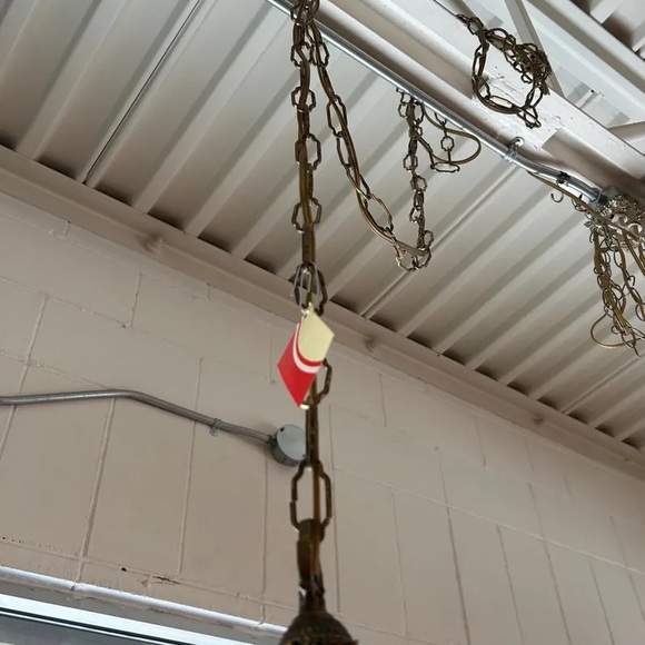 Vintage swag lamp amber glass Hollywood regency circle dots - Picture 9 of 9